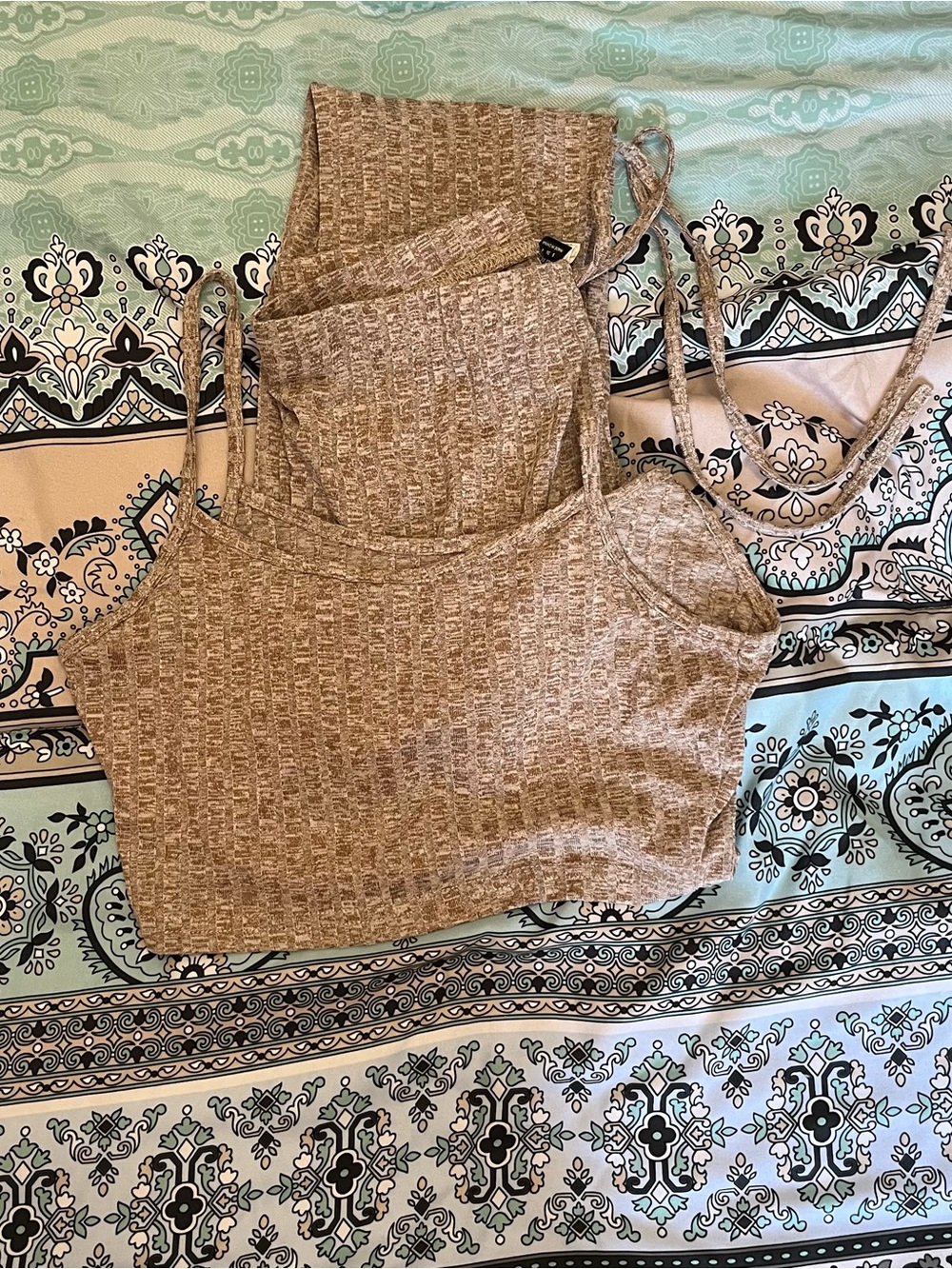 SHEIN Beige Ribbed Square Neck Crop Tank and pants